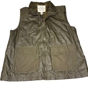St John's Bay Mens XL Olive Utility layering Vest Full Zip Plaid Lined cotton‎